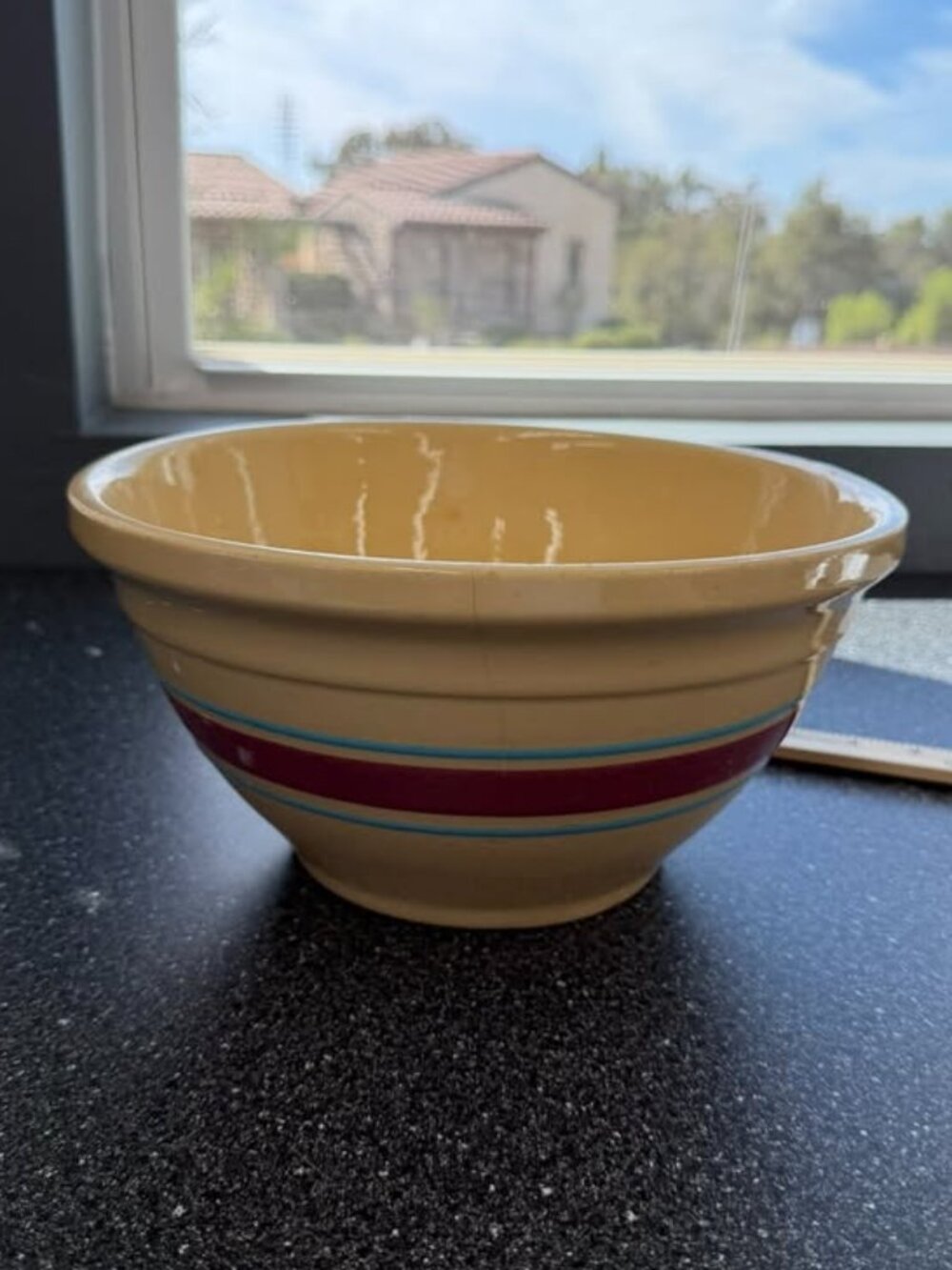 Vintage Oven Ware USA #10 Mixing Bowl – Pink & Blue Stripe Farmhouse Bowl